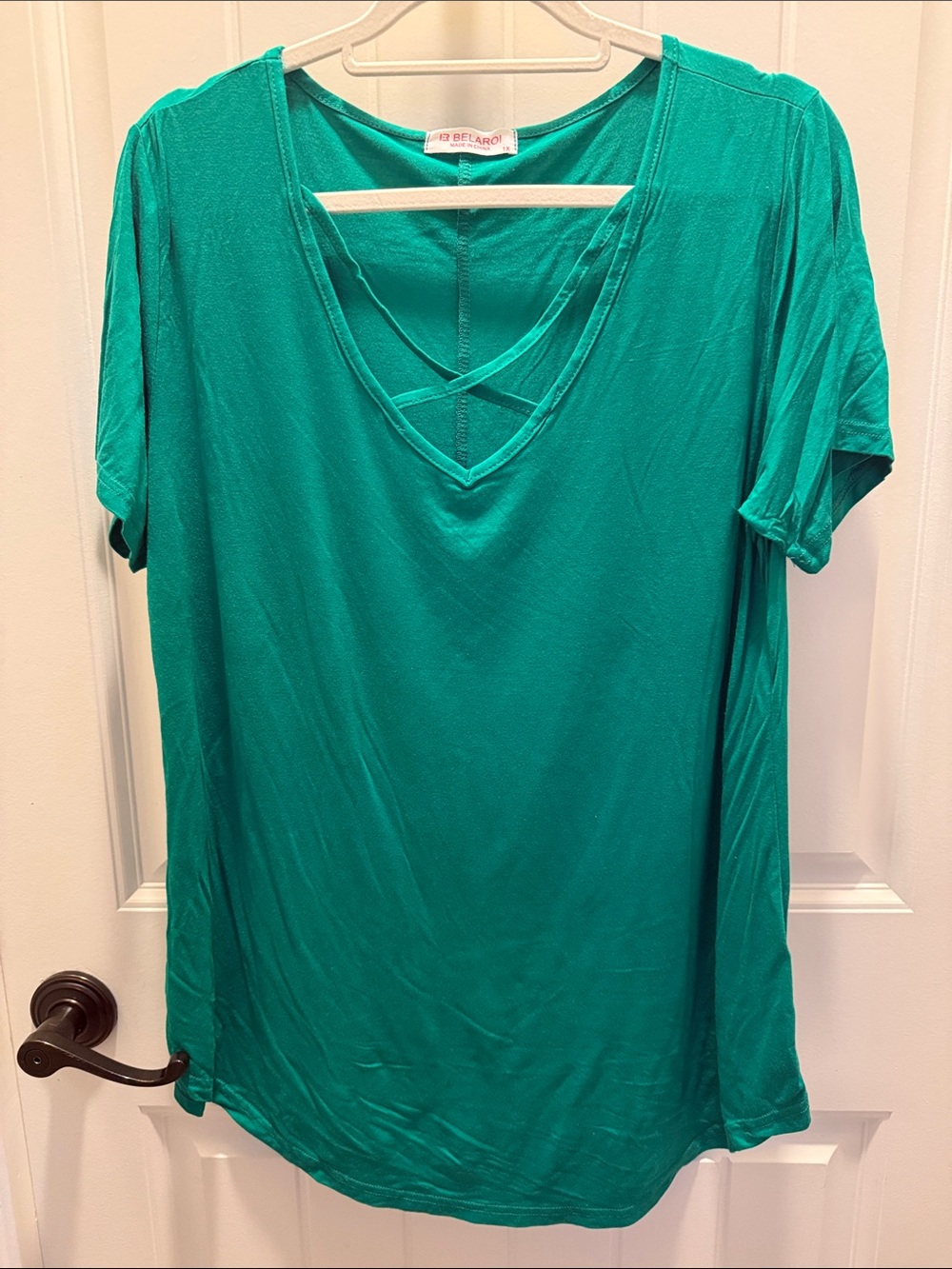 Belaroi Teal Green Crisscross V-Neck Tunic Top - Soft Everyday Style (1X)